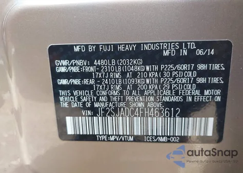 2015 Subaru Forester 2.5I Premium из США, поврежденный, VIN JF2SJADC4FH463612